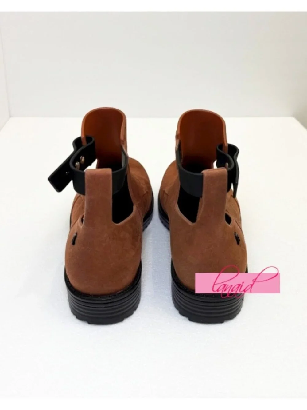 Melissa Antares II Boots Brown Low Cut-Out Suede Buckles Ankle Flat Booties 7